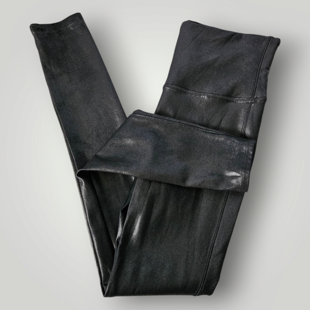 Spanx‎ Legging Womens M Black Faux Leather High-Waisted Compression Waistband - Picture 3 of 12